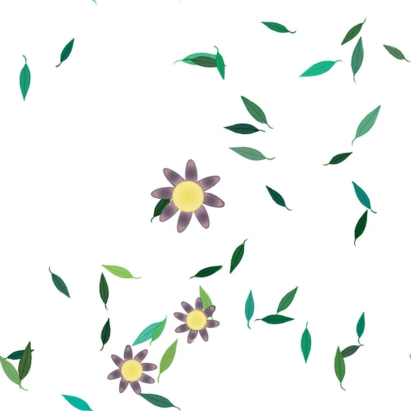 Blumen Mit Blättern Nahtloser Hintergrund Vektorillustration — Stockvektor