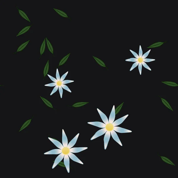 Fleurs Avec Feuilles Fond Sans Couture Illustration Vectorielle — Image vectorielle