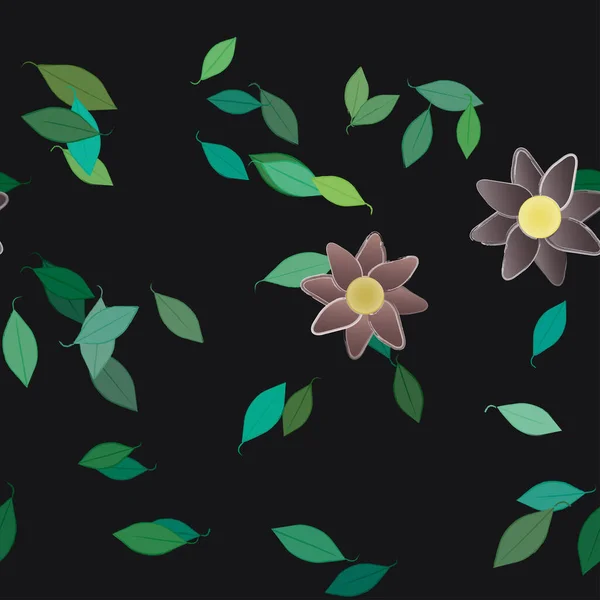 Fleurs Avec Feuilles Fond Sans Couture Illustration Vectorielle — Image vectorielle