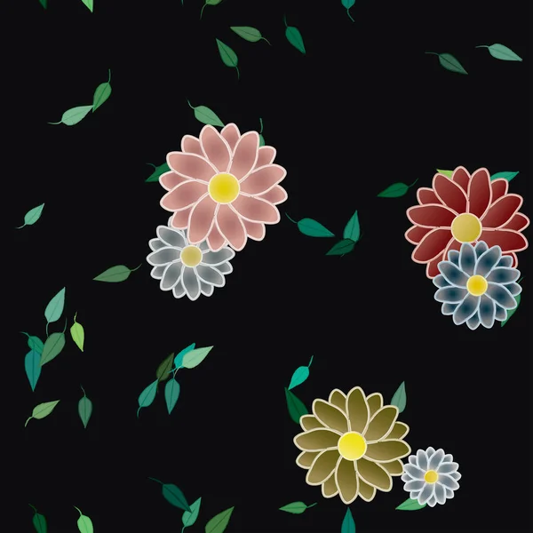 Flores Con Hojas Fondo Sin Costuras Ilustración Vectorial — Vector de stock