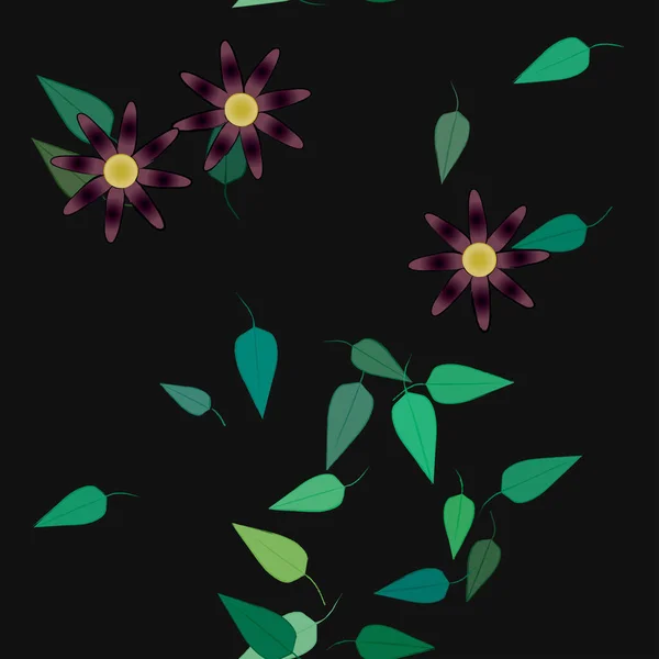 Flores Con Hojas Fondo Sin Costuras Ilustración Vectorial — Vector de stock