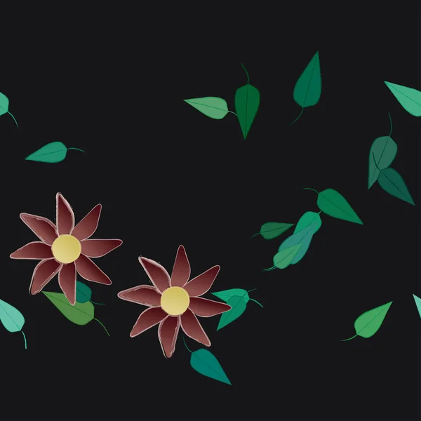 Flores Con Hojas Fondo Sin Costuras Ilustración Vectorial — Vector de stock