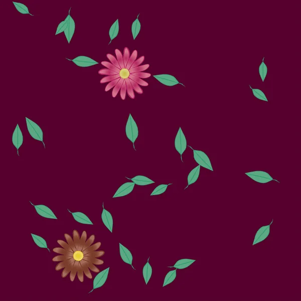 Fleurs Avec Feuilles Fond Sans Couture Illustration Vectorielle — Image vectorielle