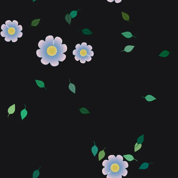 Fleurs Avec Feuilles Fond Sans Couture Illustration Vectorielle — Image vectorielle