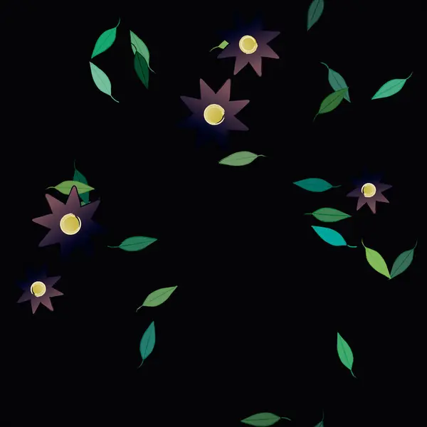 Flores Con Hojas Fondo Sin Costuras Ilustración Vectorial — Vector de stock