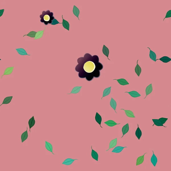 Flores Con Hojas Fondo Sin Costuras Ilustración Vectorial — Archivo Imágenes Vectoriales