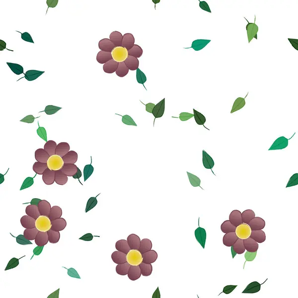 Flores Con Hojas Fondo Sin Costuras Ilustración Vectorial — Vector de stock