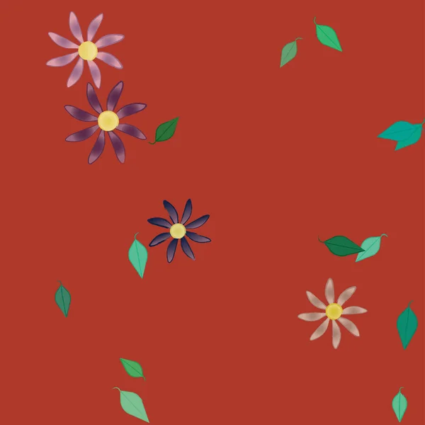 Fleurs Avec Feuilles Fond Sans Couture Illustration Vectorielle — Image vectorielle