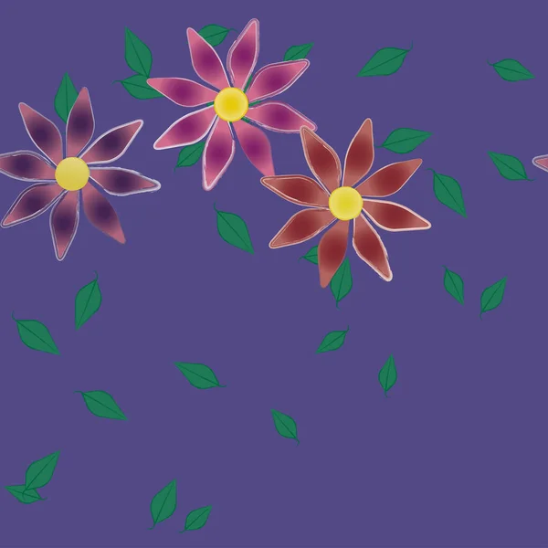 Flores Con Hojas Fondo Sin Costuras Ilustración Vectorial — Archivo Imágenes Vectoriales