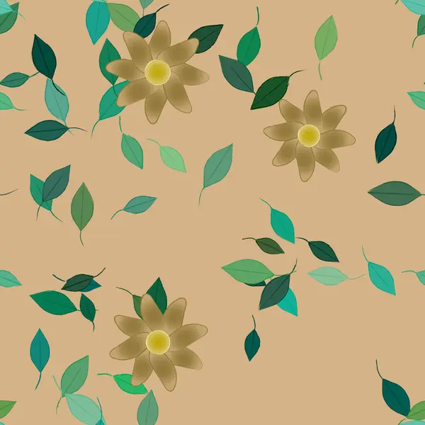 Fleurs Avec Feuilles Fond Sans Couture Illustration Vectorielle — Image vectorielle