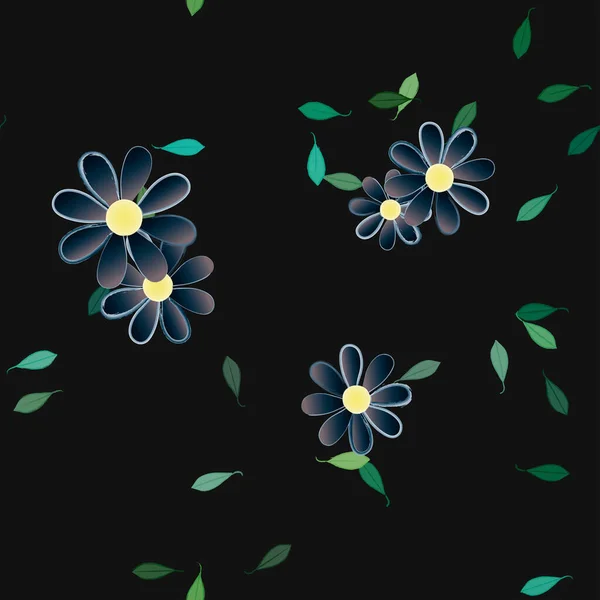 Flores Com Folhas Sem Costura Fundo Ilustração Vetorial — Vetor de Stock