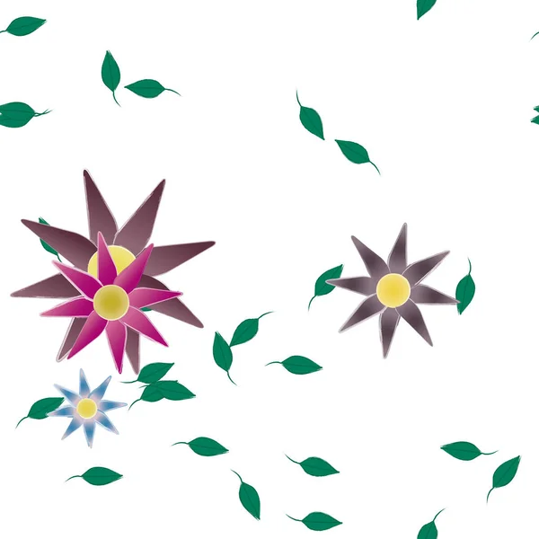 Fleurs Avec Feuilles Fond Sans Couture Illustration Vectorielle — Image vectorielle