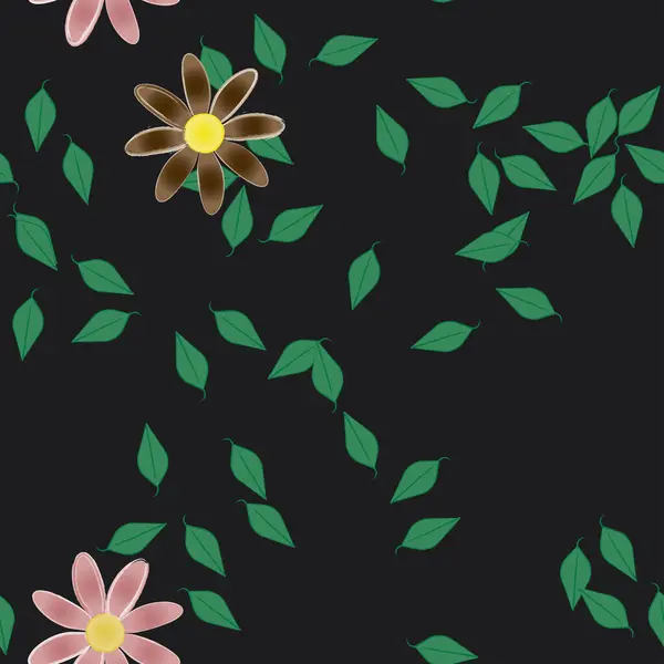 Fleurs Avec Feuilles Fond Sans Couture Illustration Vectorielle — Image vectorielle