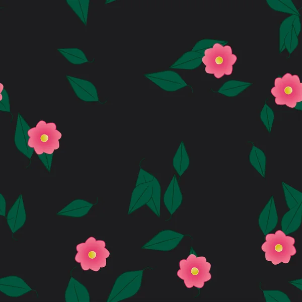 Flores Con Hojas Fondo Sin Costuras Ilustración Vectorial — Archivo Imágenes Vectoriales