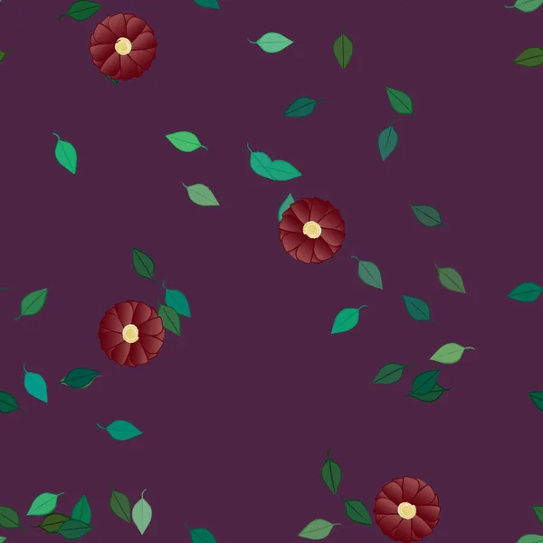 Fleurs Avec Feuilles Fond Sans Couture Illustration Vectorielle — Image vectorielle