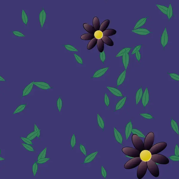 Flores Com Folhas Sem Costura Fundo Ilustração Vetorial — Vetor de Stock