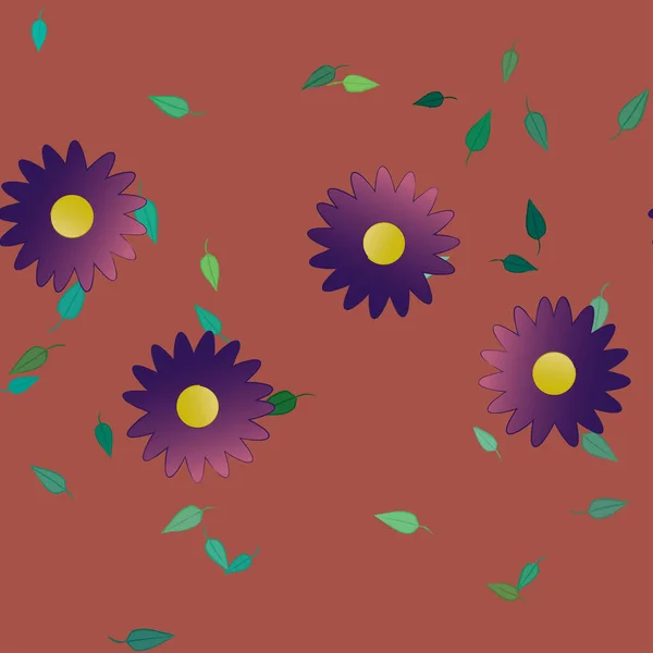 Flores Con Hojas Fondo Sin Costuras Ilustración Vectorial — Vector de stock