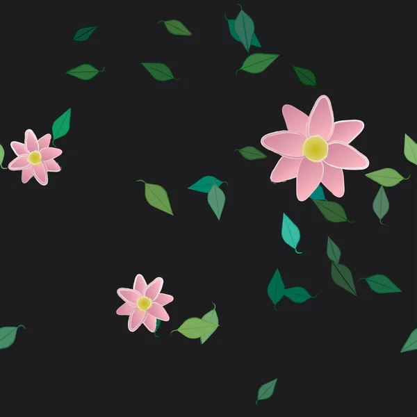 Flores Con Hojas Fondo Sin Costuras Ilustración Vectorial — Archivo Imágenes Vectoriales