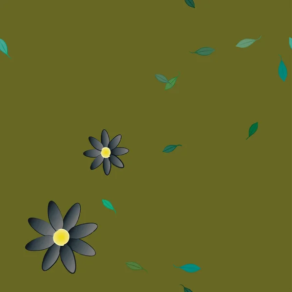 Flores Con Hojas Fondo Sin Costuras Ilustración Vectorial — Vector de stock