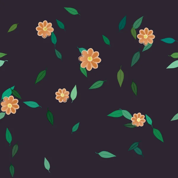 Flores Con Hojas Fondo Sin Costuras Ilustración Vectorial — Vector de stock