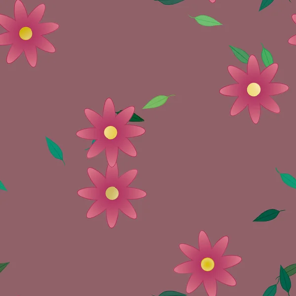 Fleurs Avec Feuilles Fond Sans Couture Illustration Vectorielle — Image vectorielle