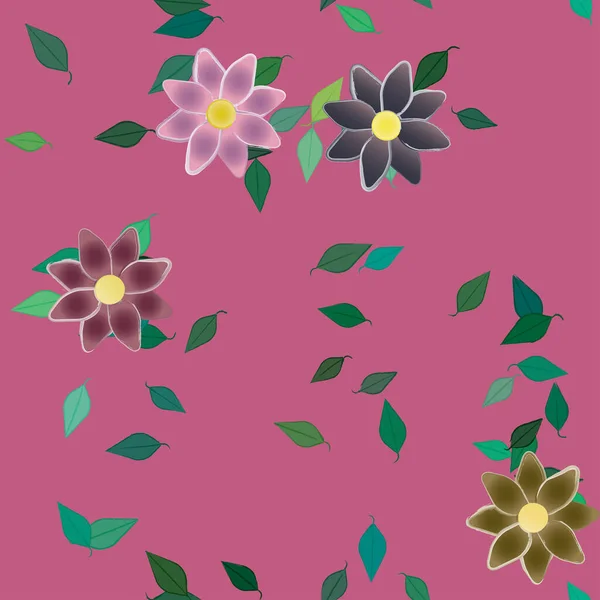 Blommor Med Blad Sömlös Bakgrund Vektor Illustration — Stock vektor