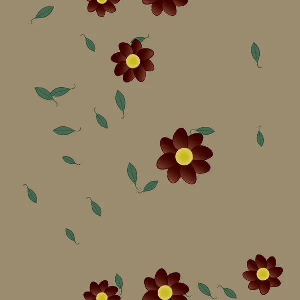 Fleurs Avec Feuilles Fond Sans Couture Illustration Vectorielle — Image vectorielle