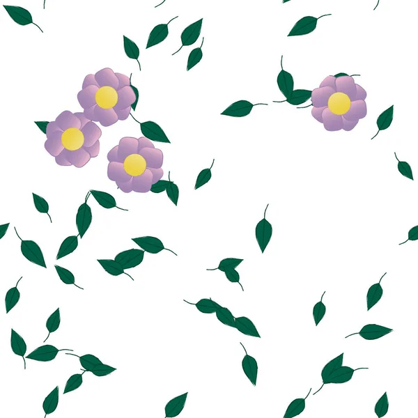 Blumen Mit Blättern Nahtloser Hintergrund Vektorillustration — Stockvektor