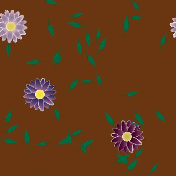 Blommor Med Blad Sömlös Bakgrund Vektor Illustration — Stock vektor