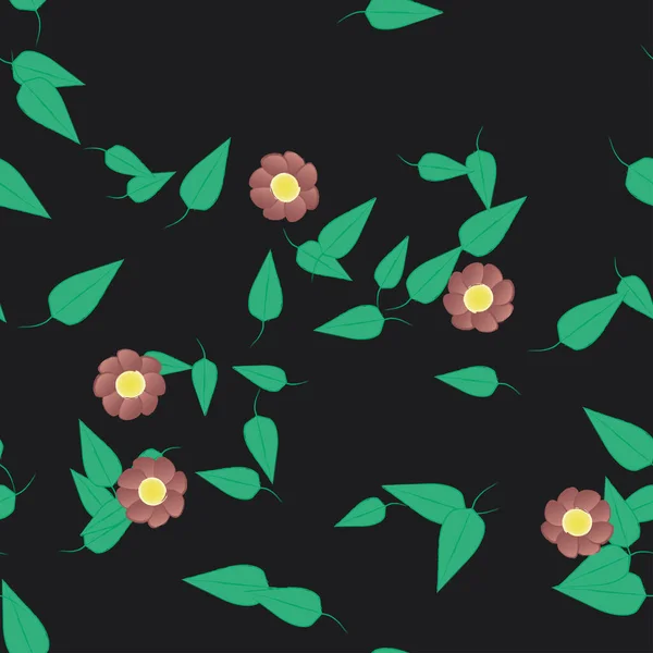 Flores Con Hojas Fondo Sin Costuras Ilustración Vectorial — Archivo Imágenes Vectoriales