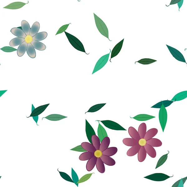 Flores Com Folhas Sem Costura Fundo Ilustração Vetorial — Vetor de Stock