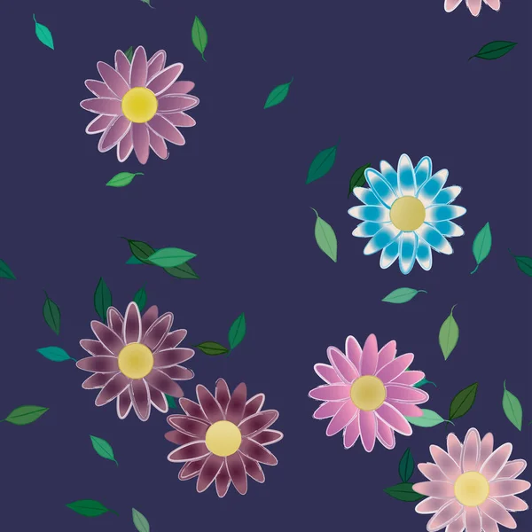 Flores Con Hojas Fondo Sin Costuras Ilustración Vectorial — Archivo Imágenes Vectoriales