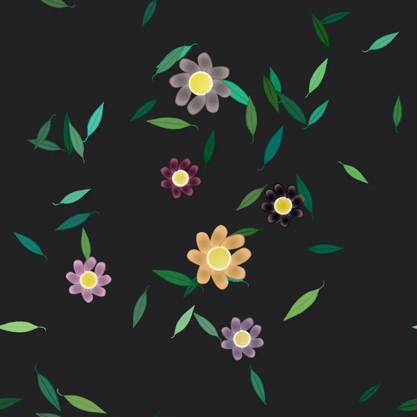 Flores Con Hojas Fondo Sin Costuras Ilustración Vectorial — Vector de stock