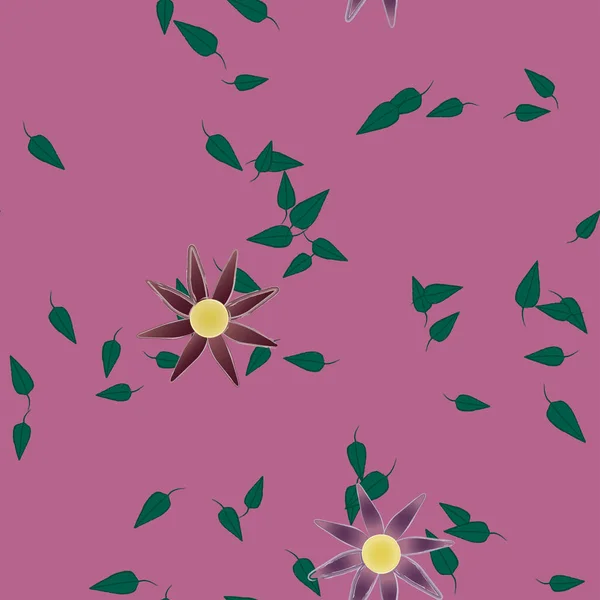 Flores Con Hojas Fondo Sin Costuras Ilustración Vectorial — Archivo Imágenes Vectoriales