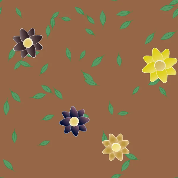 Flores Con Hojas Fondo Sin Costuras Ilustración Vectorial — Vector de stock