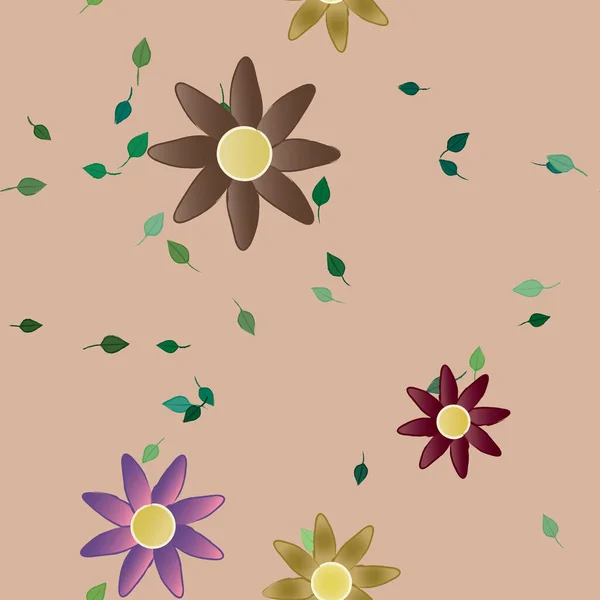 Flowers Leaves Seamless Background Vector Illustration — Stock Vector