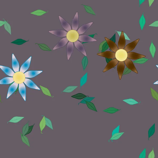 Fleurs Avec Feuilles Fond Sans Couture Illustration Vectorielle — Image vectorielle