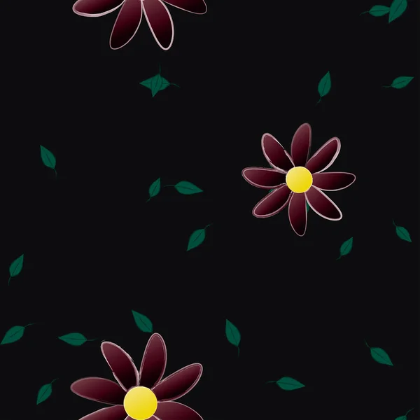 Flores Con Hojas Fondo Sin Costuras Ilustración Vectorial — Vector de stock