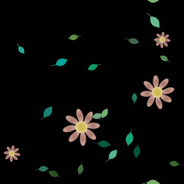 Fleurs Avec Feuilles Fond Sans Couture Illustration Vectorielle — Image vectorielle