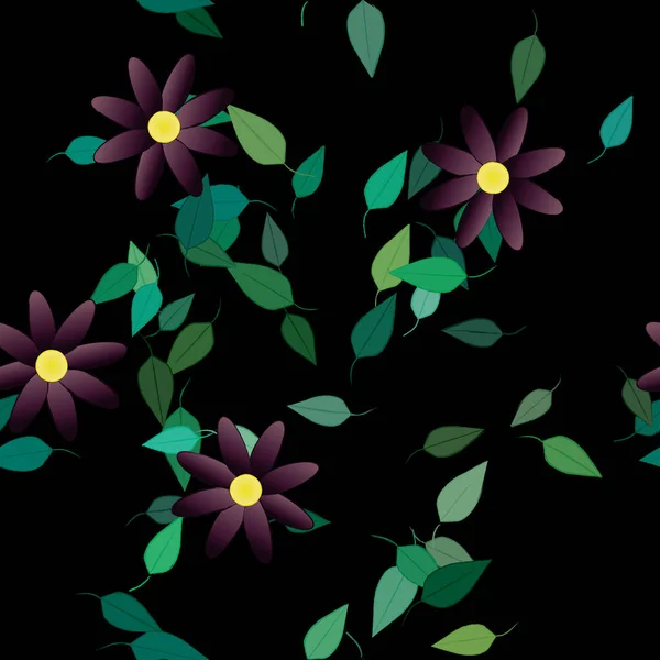 Flowers Leaves Seamless Background Vector Illustration — Stock Vector