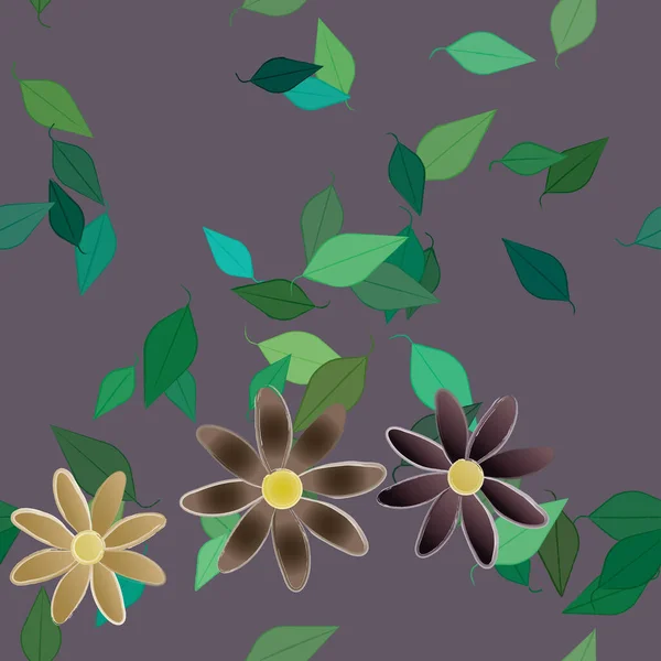 Flores Con Hojas Fondo Sin Costuras Ilustración Vectorial — Archivo Imágenes Vectoriales