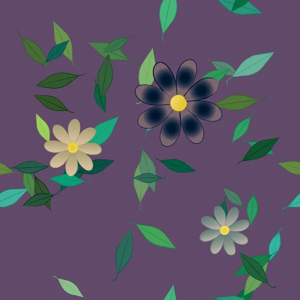 Flores Con Hojas Fondo Sin Costuras Ilustración Vectorial — Vector de stock