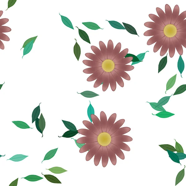 Flores Con Hojas Fondo Sin Costuras Ilustración Vectorial — Vector de stock