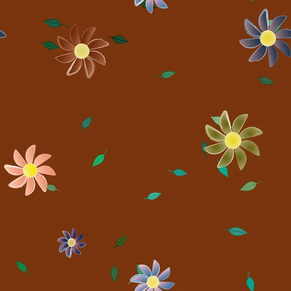 Flores Con Hojas Fondo Sin Costuras Ilustración Vectorial — Vector de stock