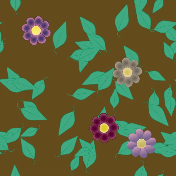 Flores Con Hojas Fondo Sin Costuras Ilustración Vectorial — Vector de stock