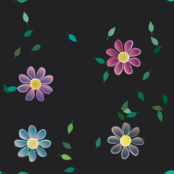 Flores Com Folhas Sem Costura Fundo Ilustração Vetorial — Vetor de Stock