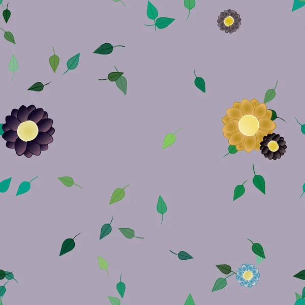 Blommor Med Blad Sömlös Bakgrund Vektor Illustration — Stock vektor