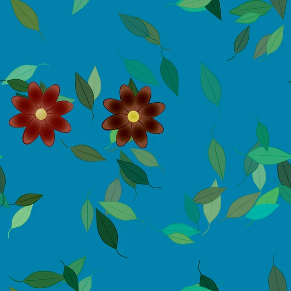 Flores Con Hojas Fondo Sin Costuras Ilustración Vectorial — Archivo Imágenes Vectoriales