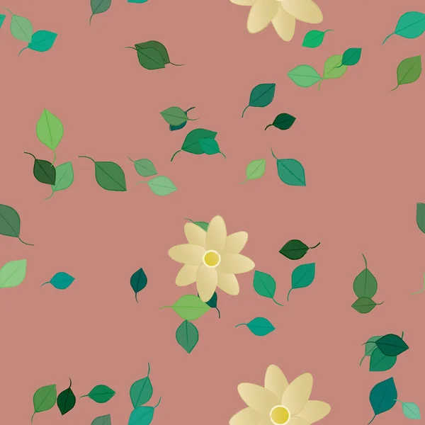 Fleurs Avec Feuilles Fond Sans Couture Illustration Vectorielle — Image vectorielle