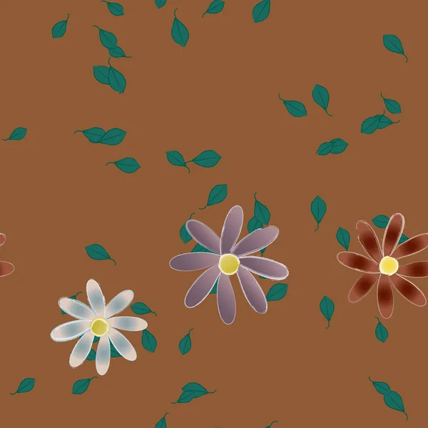 Flores Con Hojas Fondo Sin Costuras Ilustración Vectorial — Archivo Imágenes Vectoriales